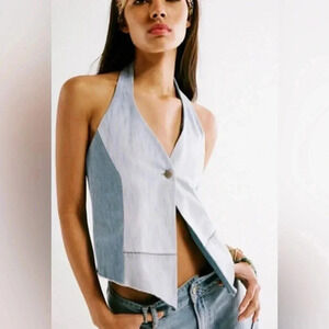 NWT Free People X TRICIA FIX Halter Denim Vest Repurposed Vintage Size XL